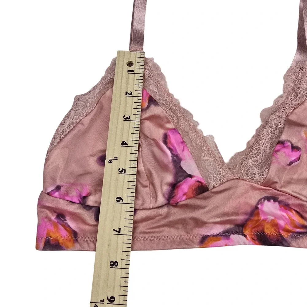 Auden Unlined Bralette M Rose Pink Floral Lace Wireless Bra NWT